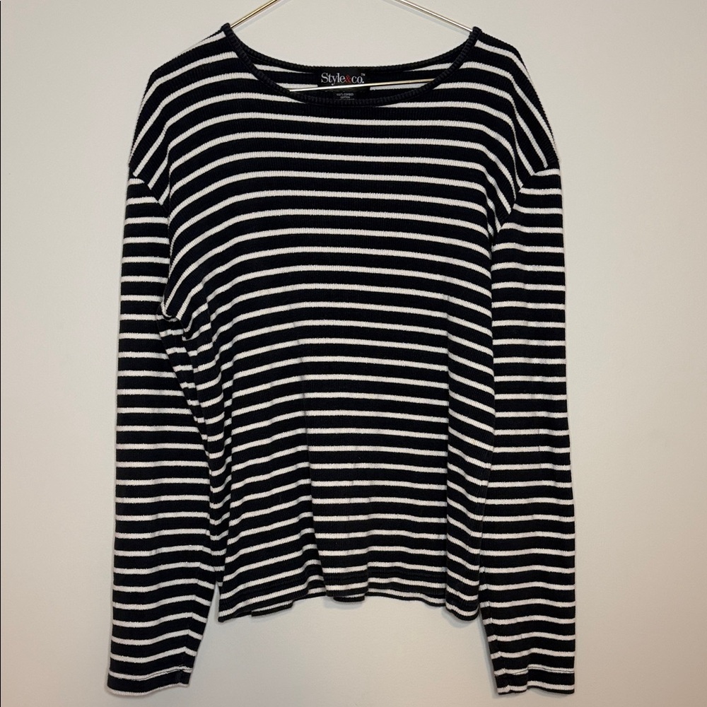 Style & Co. Navy and White Striped Long Sleeve Top